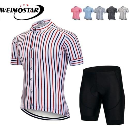 Weimostar Shirt Style Cycling Clothing Set Short Sleeve Sportswear Polyester Summer Bike Cycling Jersey Bib Shorts Ropa Ciclismo