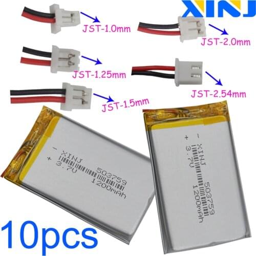 XINJ 10PCS 3.7V 1200mAh Li lithium-polymer battery li po Liion cell 2pin JST-PH plug 503759 For DIY GPS PDA Camera Music player