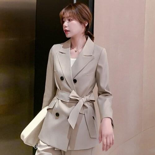 Spring Autumn Double Breasted Blazer Korean Fashion Jacket Chic Jackets Notched Collar Long Sleeve Slim Blazers Female Outerwear