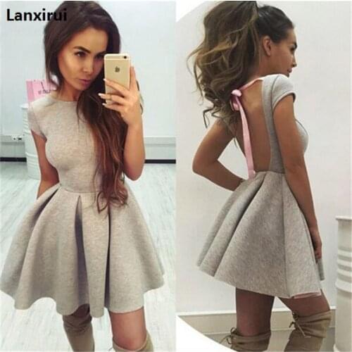 Sexy Women O -Neck Backless Straps Slim Polyester Dress Mini Office Lady Large Size Robe Dresses Vestidos De Festa Women
