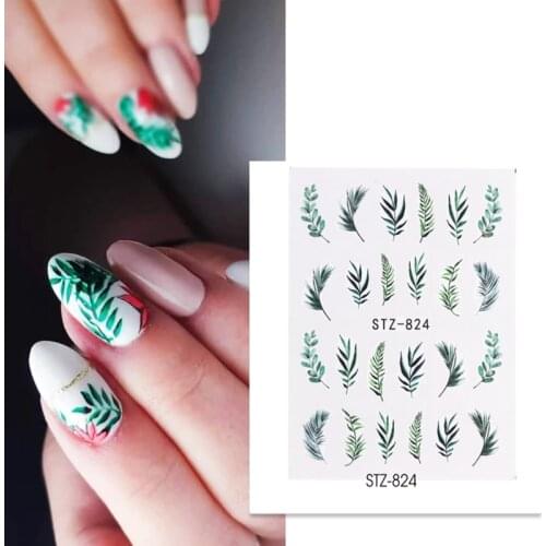 1 and 4pcs Spring Simple Green Theme Water Decal Sticker Flower Leaf Tree Summer DIY Slider For Manicuring Nail Art Watermarks