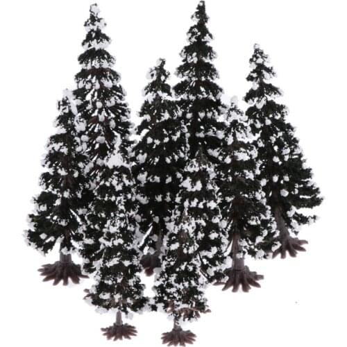 10 Mixed Model Pine Trees with Snow Train Railroad Garden Forest Diorama Scenery, 1:70 to 1:200 Scale