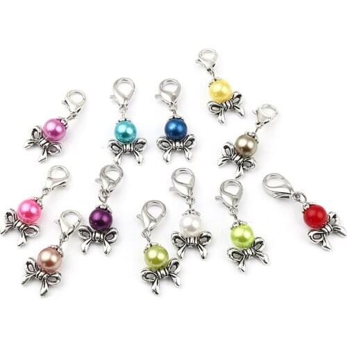 12 PCs Pearlized Round Heart Knitting Stitch Markers For Knitting Tools Zinc Based Alloy & Acrylic Silver Color At Random Color
