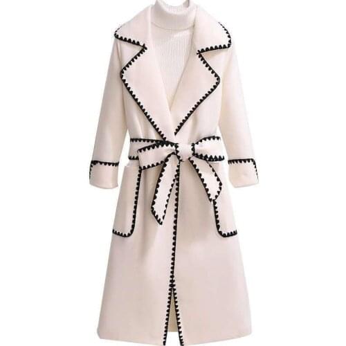 2021 new winter womens woolen coats plus size 4XL warm wool coat Female mid-length Outerwear Korean slim Belted jacket Overcoat