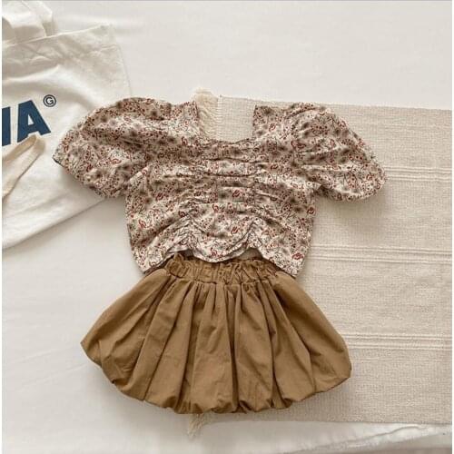 2021 new cotton girls boys 2 pcs set summer cotton printed shirt+skirt cool soft kids suit