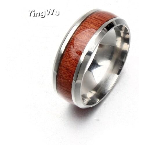 316L Stainless Steel Finger Rings Durable Vintage 8mm Titanium Steel Ring Wood Ring Jewelry 20pcs