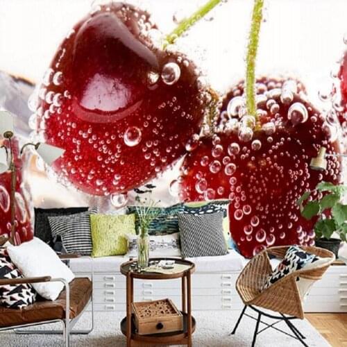 Wallpaper 3d Custom HD 3D Stereo Cherry Strawberry Mural TV Background wall Fruit Shop mall living room restaurant wallpaper