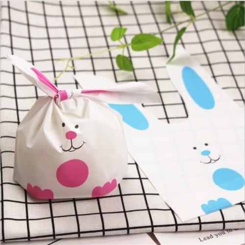 50pcs Lovely Rabbit Ear Candy&Cookie Biscuit Bakingm Packaging Bags Wedding Decorations Candy Gift For Guest Bags Party Supplies