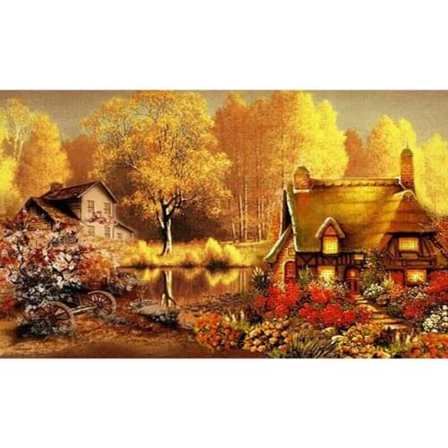 5d DIY Diamond Painting countryside Golden autumn scenery Full Drill Embroidery Cross Stitch Mosaic Craft Kit Home Decor Gift