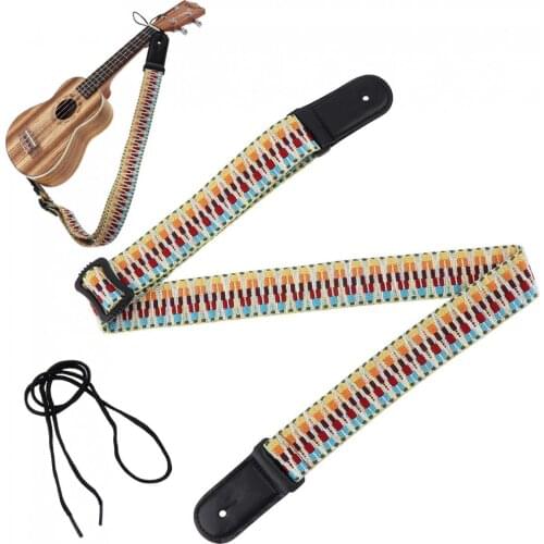 75 - 130cm Adjustable Colorful Guitar / Ukulele Cotton Strap Embroidery Weaving style with Soft Genuine Leather Head