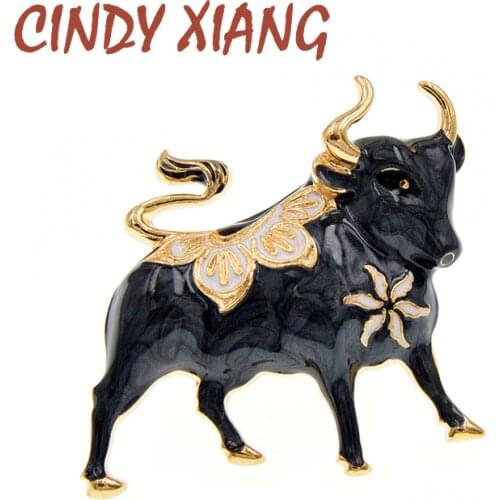 CINDY XIANG New Enamel Bull Brooch Chinese 2021 Year Zodiac Brooches Women And Men Pin Animal Cattle Cow Jewelry 4 Colors