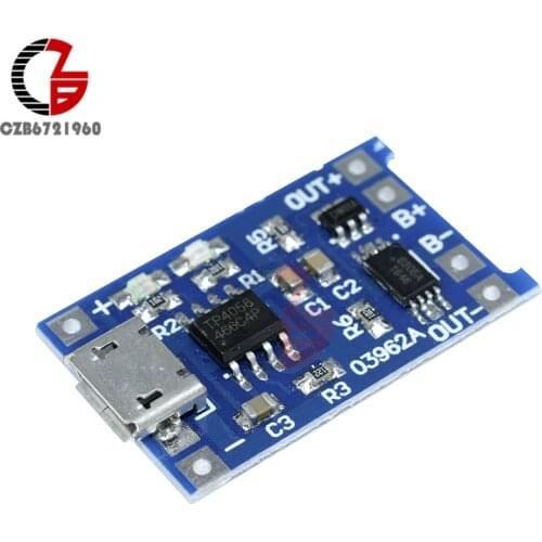 DC 5V 18650 TP4056 Lithium Battery Charging Module Protection Board with Micro USB Mic Function 1A Adjustable LED Indicate