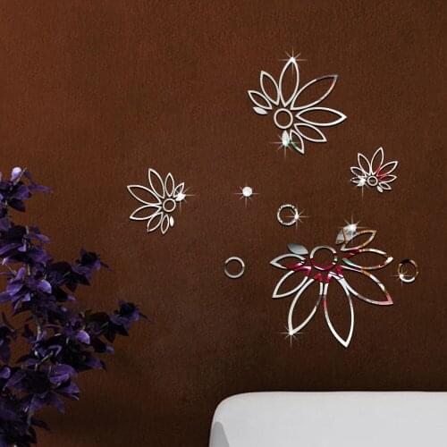 Decorative 3d Acrylic Mirror Wall Stickers Flowers Home Door Store Living Room Bedroom Wall Decor Headboard Room Decoration