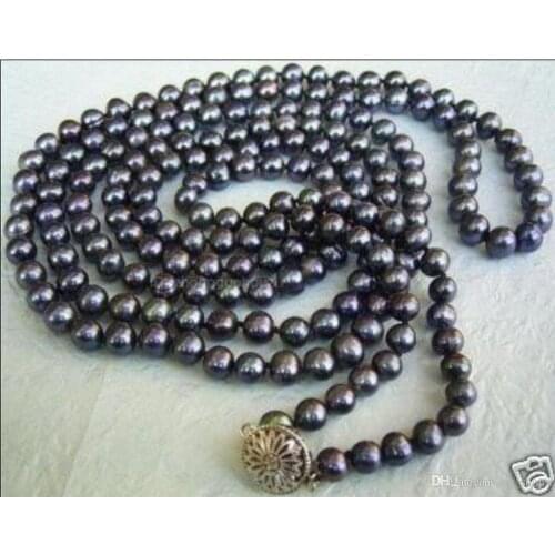 FFREE SHIPPING**50 inches long 8-9mm Black Tahitian Cultured Pearl Necklace