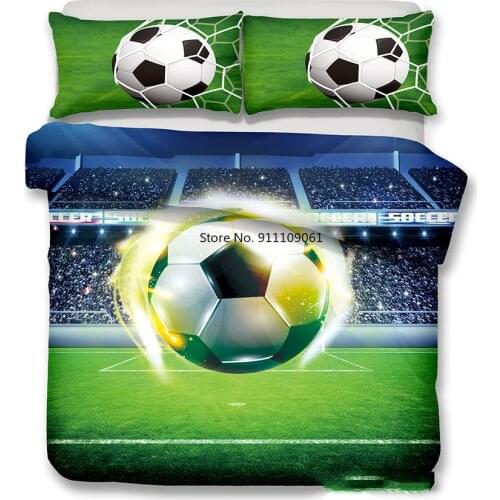 Home Green Grassland Soccer Design 2/3 Piece Comforter Boys Girls Bedding Set Decorative Room Play Football for Boyd Full Size