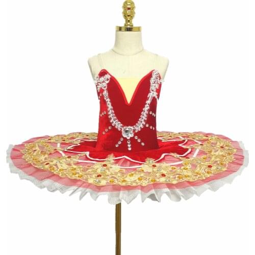 Red Childrens Ballet Sling Puffy Tutu Skirt Sleeping Beauty Group Performance Costume Stage Dress