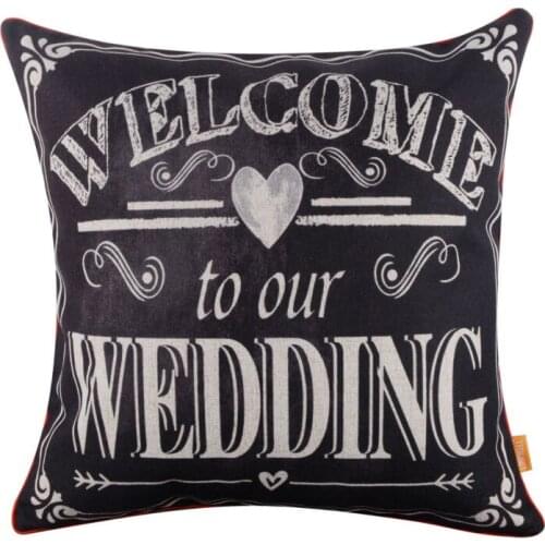LINKWELL 45x45cm Wedding Decoration Gift Welcome to our Wedding Linen Cushion Cover Pillow case with Red Binding Blackboard Art