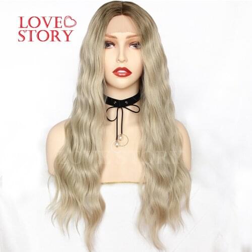 Lovestory Loose Wave Synthetic Lace Front Wig Brown Ombre Blonde Heat Resistant Glueless Synthetic Lace Wigs
