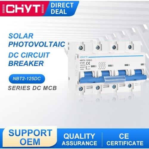 NBT2-125DC 4P 80A 100A 125A DC 1000V Solar Mini Circuit Breaker C Curve MCB For PV System Battery Main Switch
