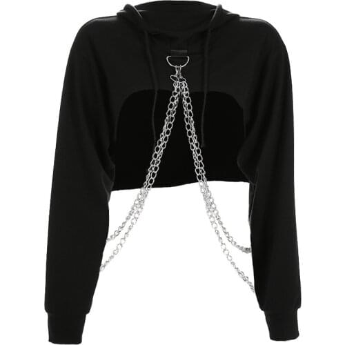 Fashion Women Hooded Clothing Cut off Front Sweatshirt Hoodie Patchwork Jumper Pullover Long Sleeve Casual Hoodies