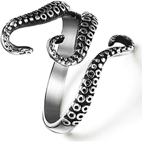 Fashion Vintage Adjustable Eight Punk Octopus Catch Ring For Men Domineering Personality Jewelry Opening Tentacle Rings