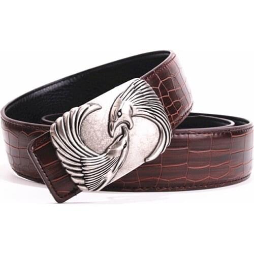 Fashion Casual Mens Belt High Quality Eagle Totem Mens Jeans Smooth Button Crocodile Belt Free Shipping