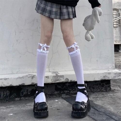 Lolita Socks Japanese Maiden Lovely Woman Lace Middle Socks Summer Sweet Ruffle Bows Princess Socks B1883