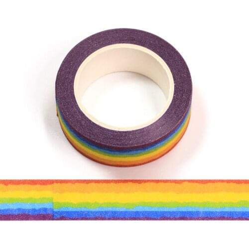 NEW 1PC 15MM*10m Rainbow Decorative Washi Tape Scrapbooking Masking Tape Office Supply Adhesive Kawaii Stationery