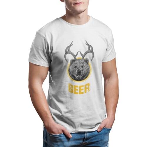 Beer Bear Funny T-shirt Deer Antlers Bear Shirt 100% Cotton Games Black Vintage Short Sleeve Tshirts 13814