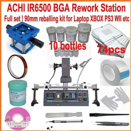Original ACHI IR6500 BGA soldering station + Professional 90mm 74pcs stencils bga reballing kit solder ball 20 gift