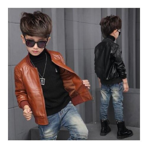 Boys coats Childrens clothing PU fabric comfortable warm fashion jacket boy jacket casual cool suitable for 12M-14T