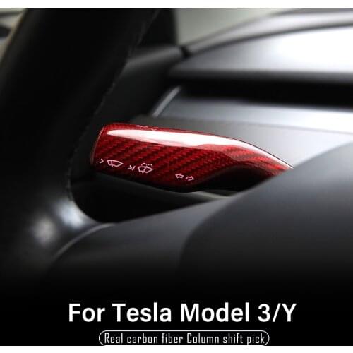 Model3 Interior Remodel Patch for Tesla Model 3 2021 Accessories Real Carbon Fiber Column Shift Protective Cover Model Y Three