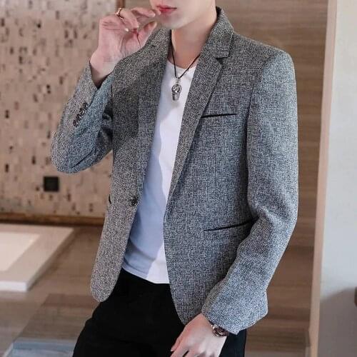 Fashion Blazers Coat Men Single Button Casual Slim Suit Jacket Korean Business Outwear 2021 Spring Autumn Clothes Costume Homme