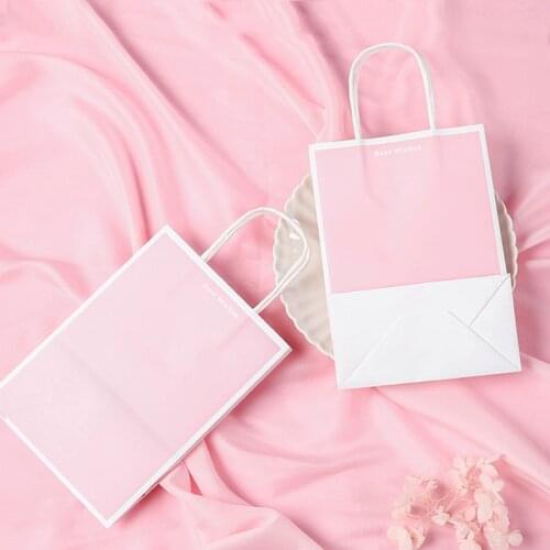 10Pcs/Lot Cute Pink Paper Bags 4 Sizes Gift Bags with Handles Clothes Store Packaging Shopping Bag Wedding Party Favor Bags