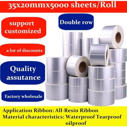 Accept custom DRVXIN Silver PET label sticker 35x20mmx5000 sheets/Roll Double row thermal transfer handmade label paper tags
