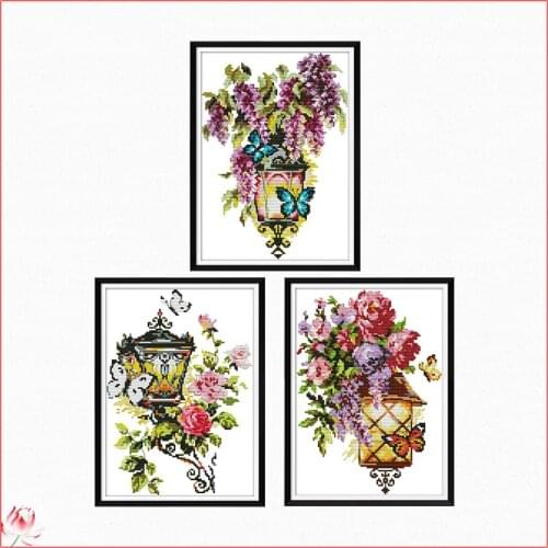Joy Sunday Flowers And Light Cross Stitch Kit 14CT 11CT Counted Printing Fabric DIY Chinese Embroidery Kit Home Wall Decoration