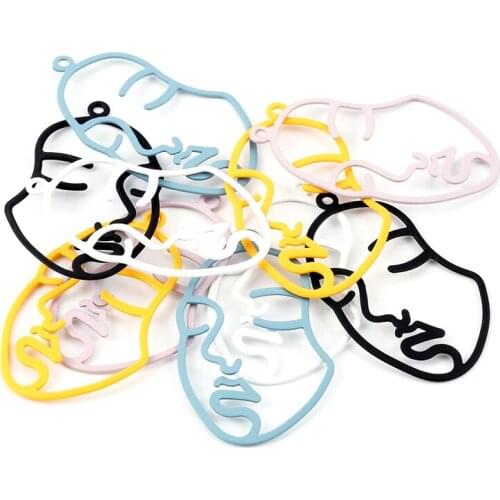 25.5x43.6mm Multicolor Paint Hollow Face Contour Pendant Earring Pendant Connector Diy Handmade Earring Accessorie