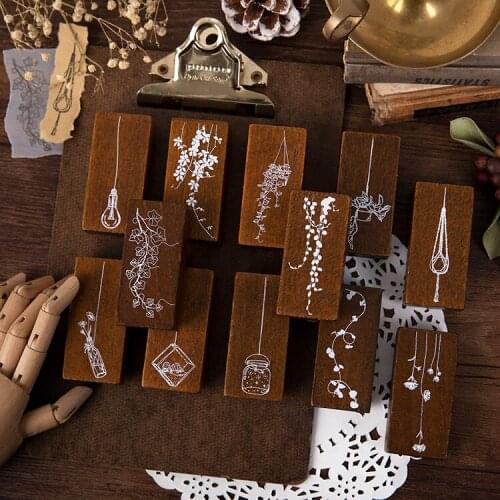 Retro Plants Leaves Potted plant decoration stamp wooden rubber stamps for scrapbooking stationery DIY craft standard stamp