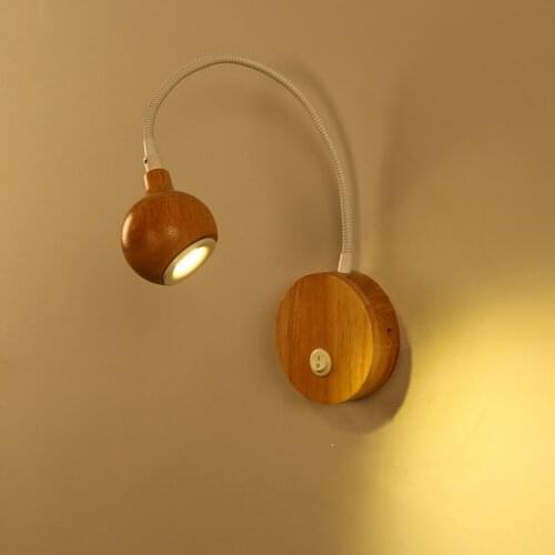 Nordic wood wall lamp flexible tube bedside led reading lamp for bed 360 degree adjustable wooden wall light lw5111121py