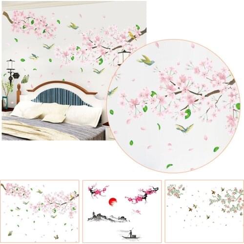 Plum Sunrise Landscape Chinese Style Art Wall Stickers Living Room Bedroom Background Home Decoration Mural Decals Wallpaper