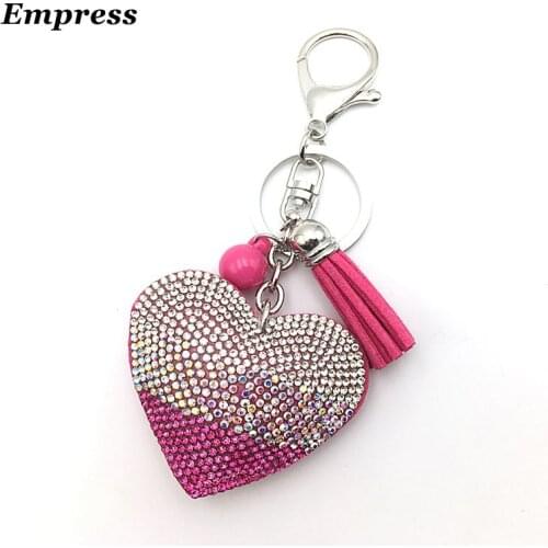Mix color baby gift peach heart 2016 High quality wholesale 7 color new fashion charm key chain pendant rhinestone love leather