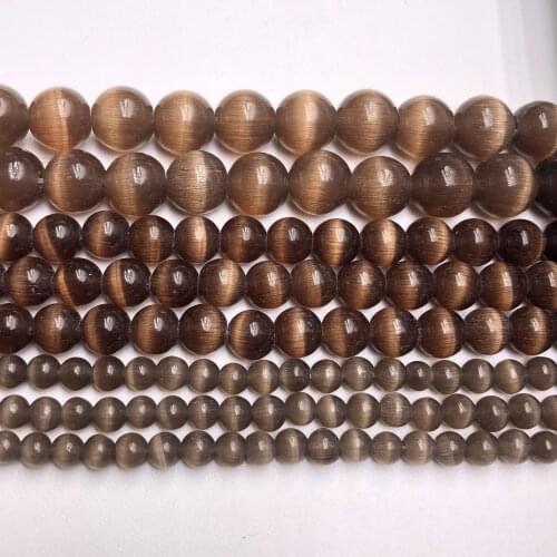 Dark brown Cat Eye Beads High Quality Smooth Round Loose Beads For Jewelry Making Opal Stone Diy Charm Bracelets 4/6/8/10/12 MM