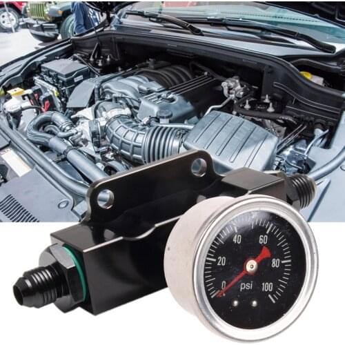 Motor Performance Universal Black Billet Aluminum Inline 6 AN AN6 Fuel Filter With Pressure Gauge