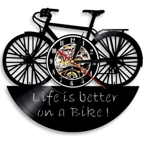 Bicycle 3D Wall Clock Life Is Better On A Bike Art Decoration Clock Retro Vinyl Record Time Clocks Nursery Wall Decor