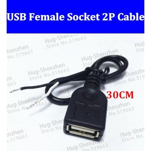 High quality USB female socket data adapter plug jcak Cable ,2Pin 2A3A ,Soldering ,DIY ,30CM 50pcs/lot