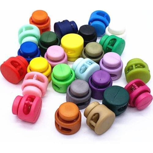 10pcs Double Hole Round Plastic Stopper Cord Lock Hat Cord End Spring Elasticity Adjustment Buckles DIY Sportswear Rope Button