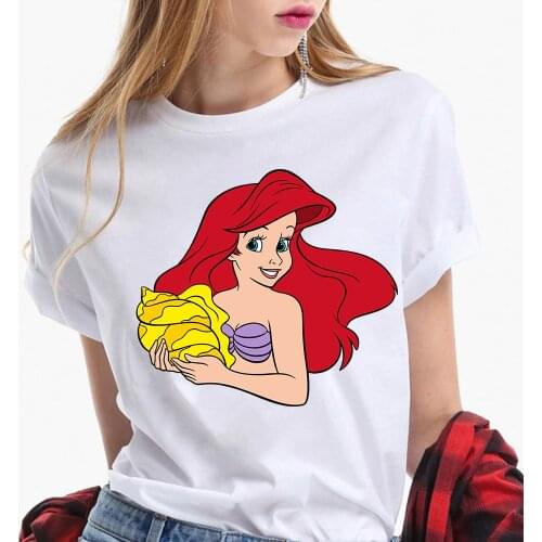 Women Summer Short Sleeve The Little Mermaid Ariel Fashion Lady Tshirts Top T Shirt Princess Graphic White Female Tee T-Shirts