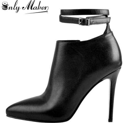 Onlymaker Womens 10CM Ankle Strap Point Toe Heeled Boot Matte Patent Leather Side Zipper Booties Plus Size US5~US15