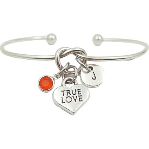 Ture Love Creative Initial Letter Monogram Birthstone Adjustable Bracelet Fashion Jewelry Women Gift Pendant