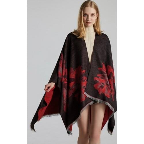 Hodisytian 2020 New Fashion Spring Autumn Women Cloak Thick Poncho Wool Cashmere Capes Shawl Cloak Clasp Vintage Jacquard Scarf